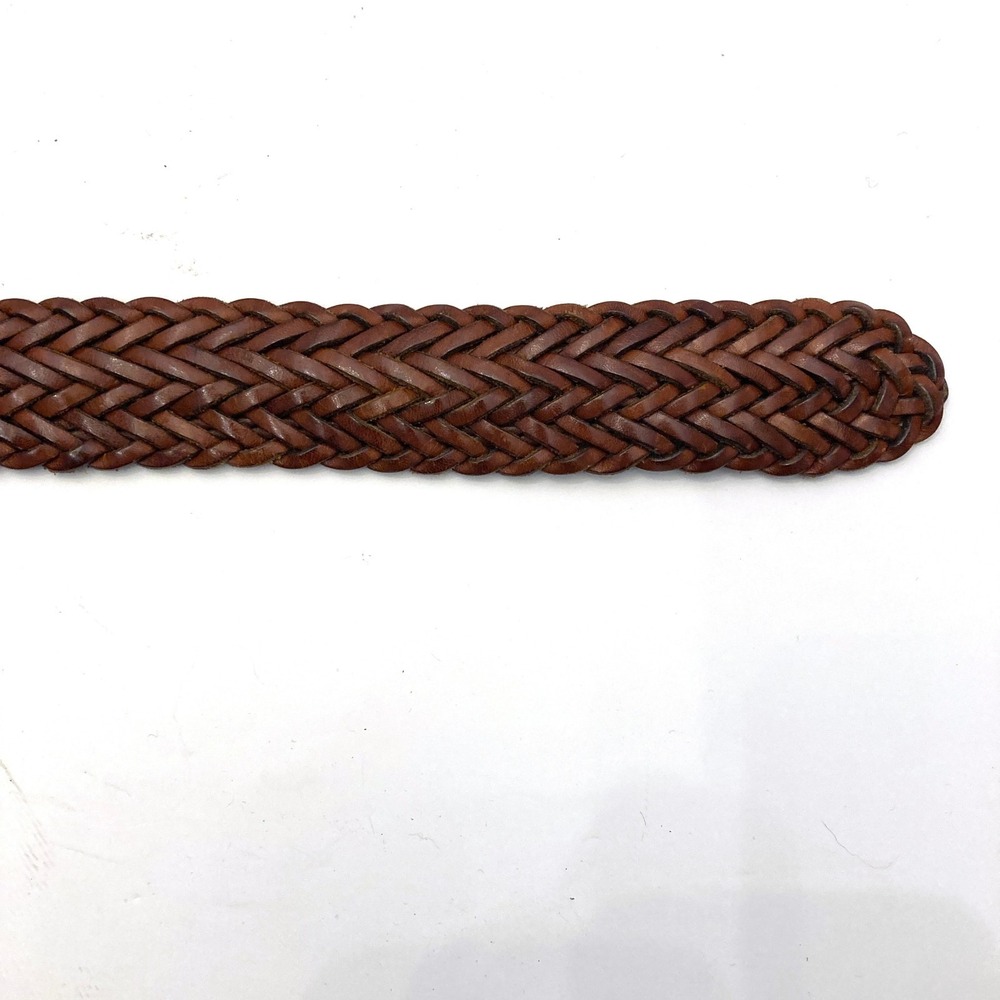 Vtg Lands End Brown Braided Woven Leather Belt Solid Brass Buckle - Picture 6 of 7